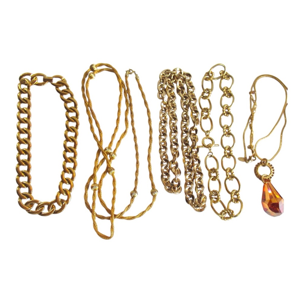 Gold Tone Necklace Lot Long Layering